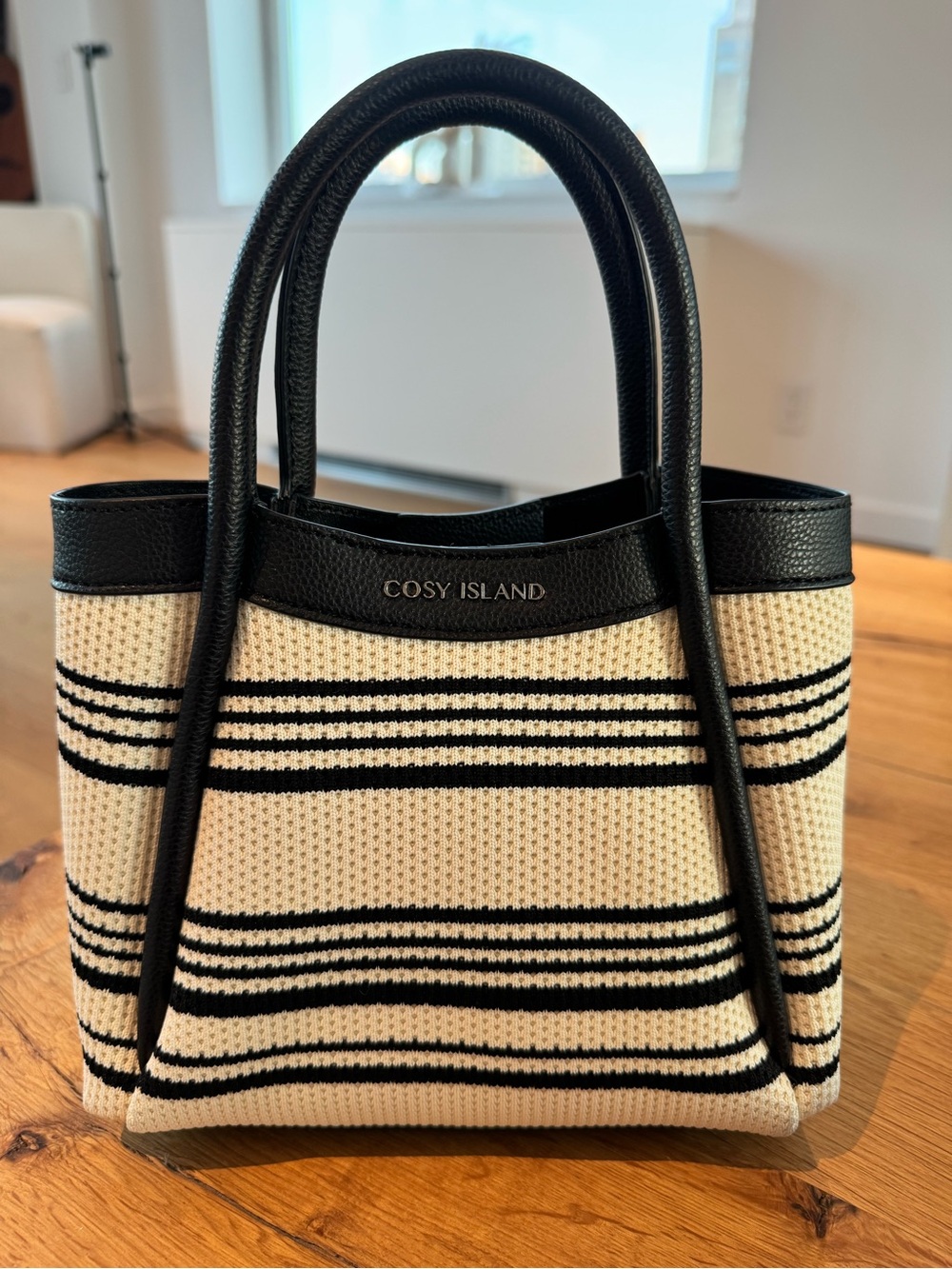 NWOT COSY ISLAND Black and Cream Striped Tote